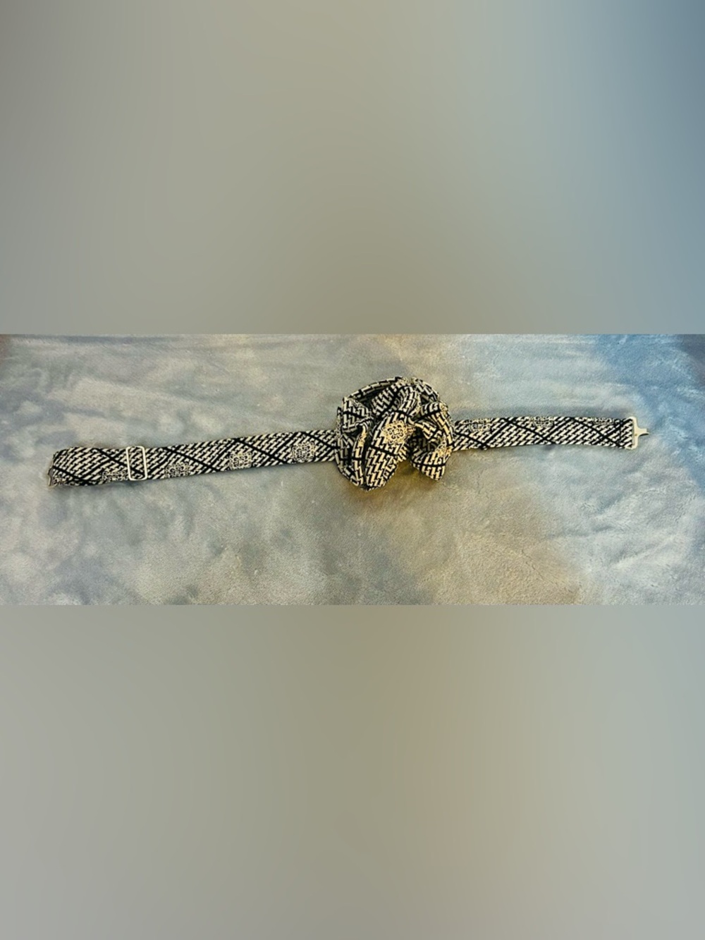 Vintage Silk Bow Tie Ginnie Johansen Dallas Adjustable Black White